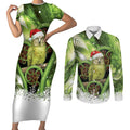 Kakapo New Zealand Christmas In July Couples Matching Short Sleeve Bodycon Dress and Long Sleeve Button Shirt NZ Aroha Koru Fern Marble Vibes