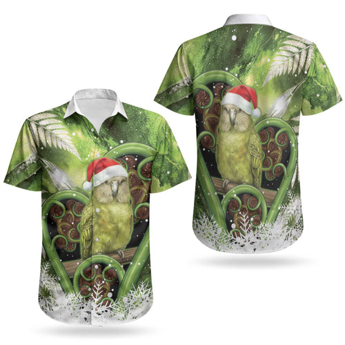 Kakapo New Zealand Christmas In July Couples Matching Summer Maxi Dress and Hawaiian Shirt NZ Aroha Koru Fern Marble Vibes