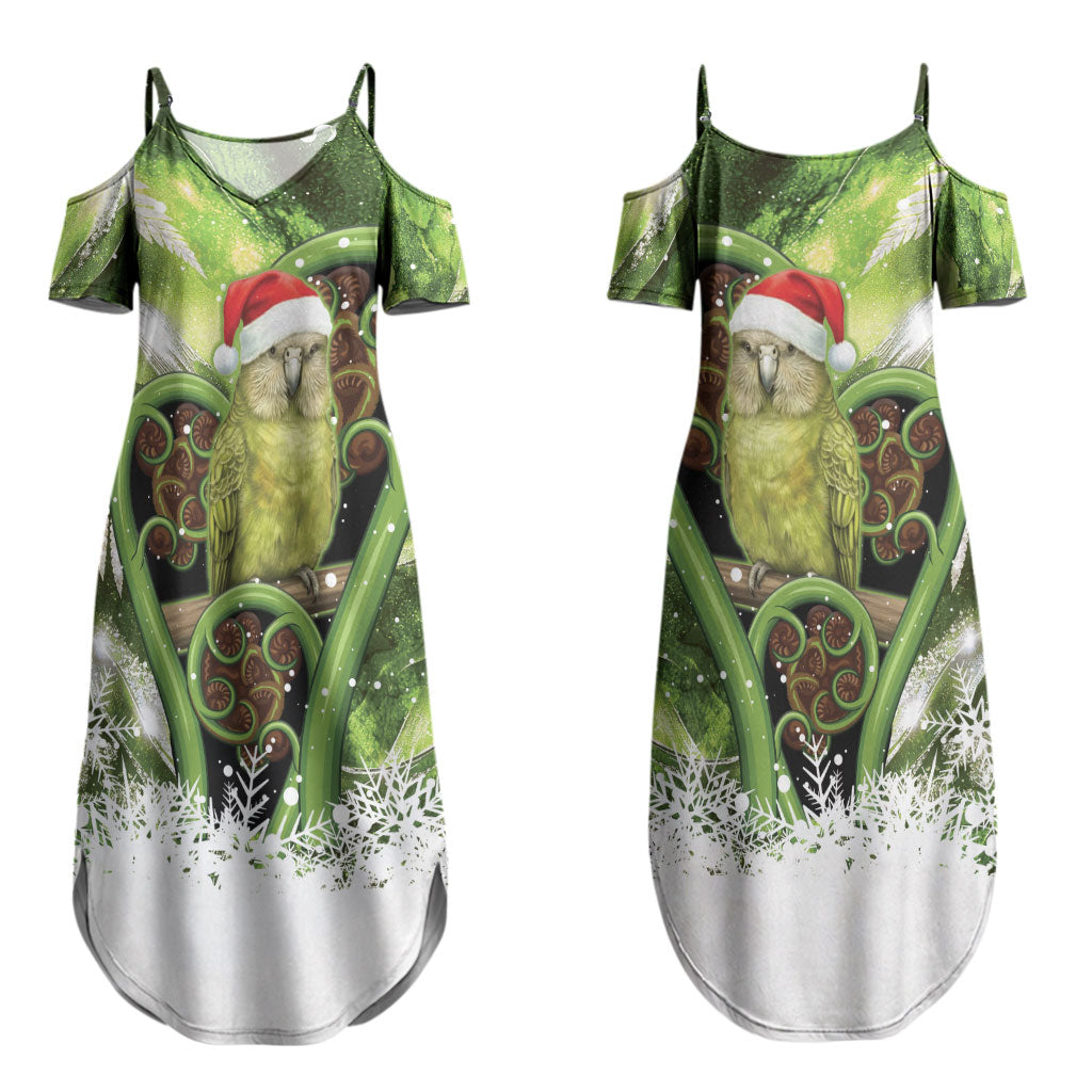 Kakapo New Zealand Christmas In July Couples Matching Summer Maxi Dress and Hawaiian Shirt NZ Aroha Koru Fern Marble Vibes LT14