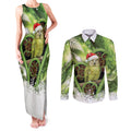 Kakapo New Zealand Christmas In July Couples Matching Tank Maxi Dress and Long Sleeve Button Shirt NZ Aroha Koru Fern Marble Vibes