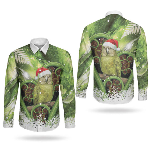 Kakapo New Zealand Christmas In July Couples Matching Tank Maxi Dress and Long Sleeve Button Shirt NZ Aroha Koru Fern Marble Vibes