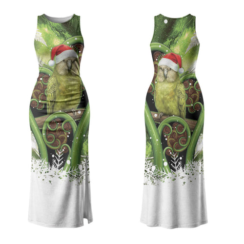 Kakapo New Zealand Christmas In July Couples Matching Tank Maxi Dress and Long Sleeve Button Shirt NZ Aroha Koru Fern Marble Vibes LT14