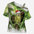 Kakapo New Zealand Christmas In July Cross Shoulder Shirt NZ Aroha Koru Fern Marble Vibes