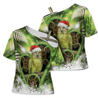 Kakapo New Zealand Christmas In July Cross Shoulder Shirt NZ Aroha Koru Fern Marble Vibes