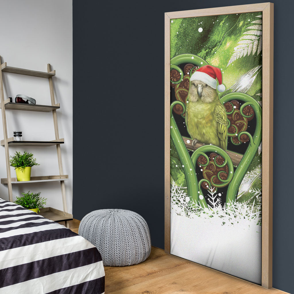 Kakapo New Zealand Christmas In July Door Cover NZ Aroha Koru Fern Marble Vibes