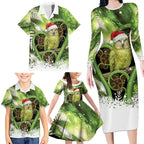 Kakapo New Zealand Christmas In July Family Matching Long Sleeve Bodycon Dress and Hawaiian Shirt NZ Aroha Koru Fern Marble Vibes