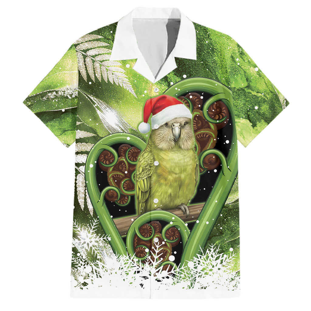 Kakapo New Zealand Christmas In July Family Matching Off The Shoulder Long Sleeve Dress and Hawaiian Shirt NZ Aroha Koru Fern Marble Vibes