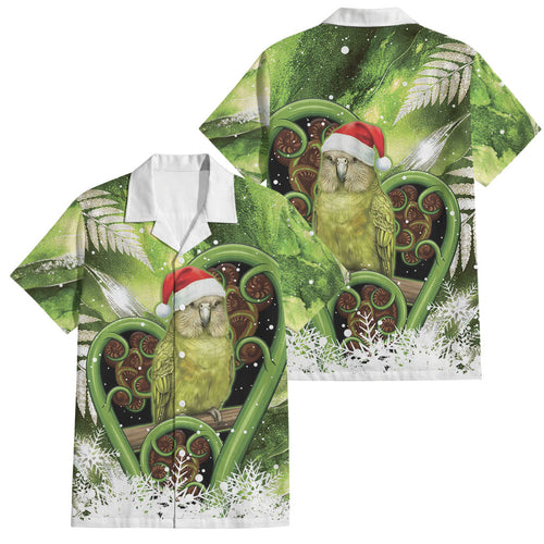 Kakapo New Zealand Christmas In July Family Matching Off Shoulder Short Dress and Hawaiian Shirt NZ Aroha Koru Fern Marble Vibes