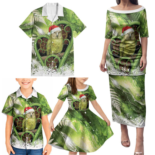 Kakapo New Zealand Christmas In July Family Matching Puletasi and Hawaiian Shirt NZ Aroha Koru Fern Marble Vibes