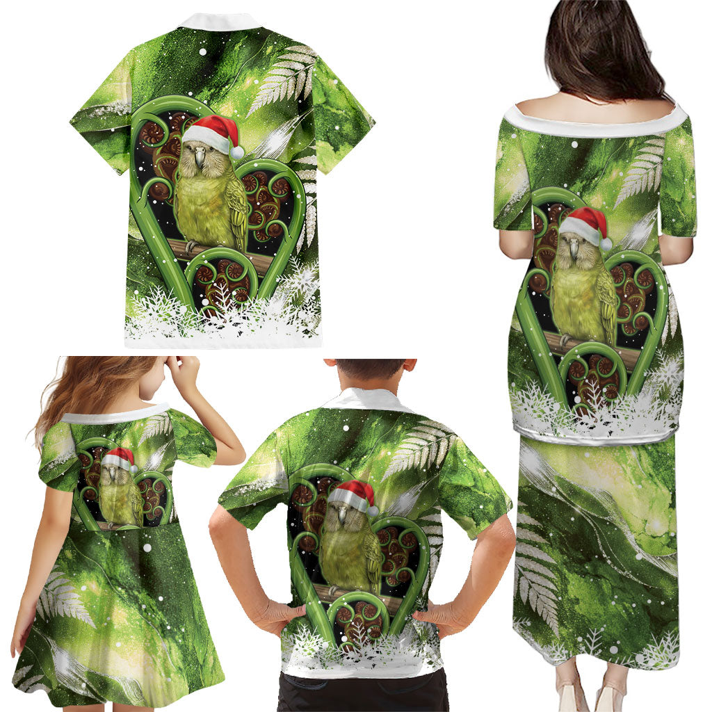 Kakapo New Zealand Christmas In July Family Matching Puletasi and Hawaiian Shirt NZ Aroha Koru Fern Marble Vibes