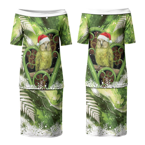 Kakapo New Zealand Christmas In July Family Matching Puletasi and Hawaiian Shirt NZ Aroha Koru Fern Marble Vibes