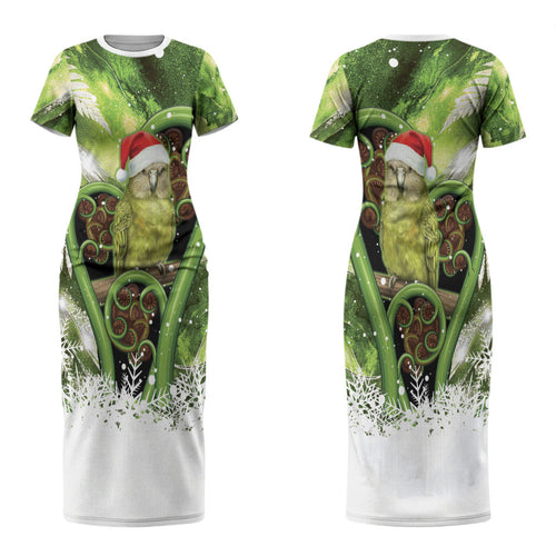 Kakapo New Zealand Christmas In July Family Matching Short Sleeve Bodycon Dress and Hawaiian Shirt NZ Aroha Koru Fern Marble Vibes