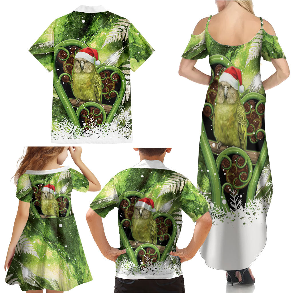 Kakapo New Zealand Christmas In July Family Matching Summer Maxi Dress and Hawaiian Shirt NZ Aroha Koru Fern Marble Vibes