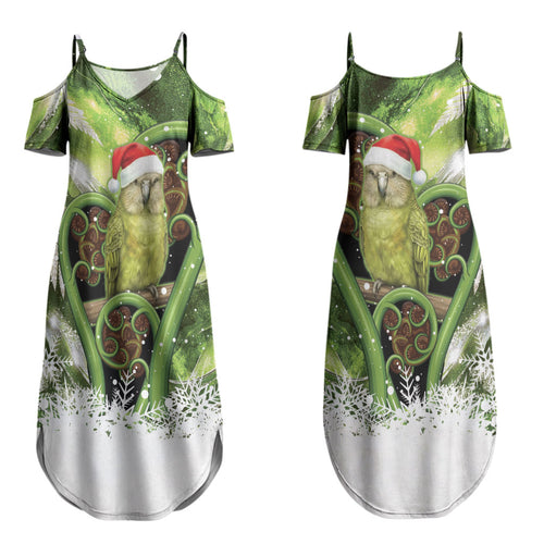 Kakapo New Zealand Christmas In July Family Matching Summer Maxi Dress and Hawaiian Shirt NZ Aroha Koru Fern Marble Vibes