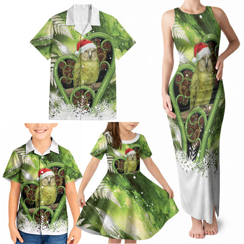 Kakapo New Zealand Christmas In July Family Matching Tank Maxi Dress and Hawaiian Shirt NZ Aroha Koru Fern Marble Vibes