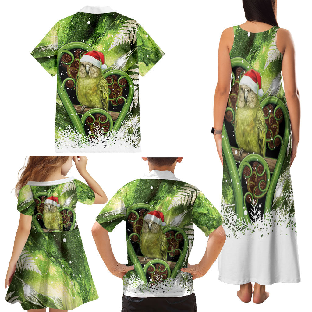 Kakapo New Zealand Christmas In July Family Matching Tank Maxi Dress and Hawaiian Shirt NZ Aroha Koru Fern Marble Vibes