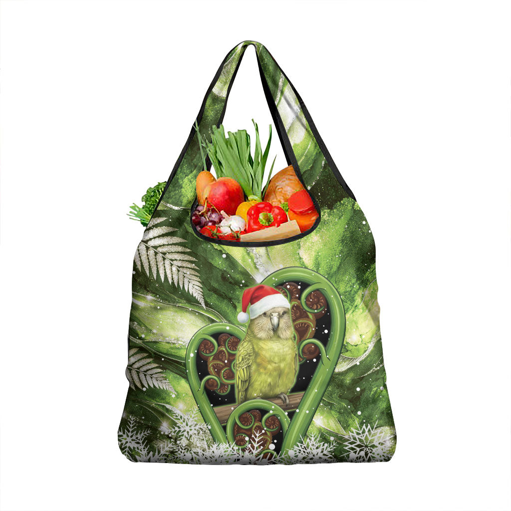 Kakapo New Zealand Christmas In July Grocery Bag NZ Aroha Koru Fern Marble Vibes