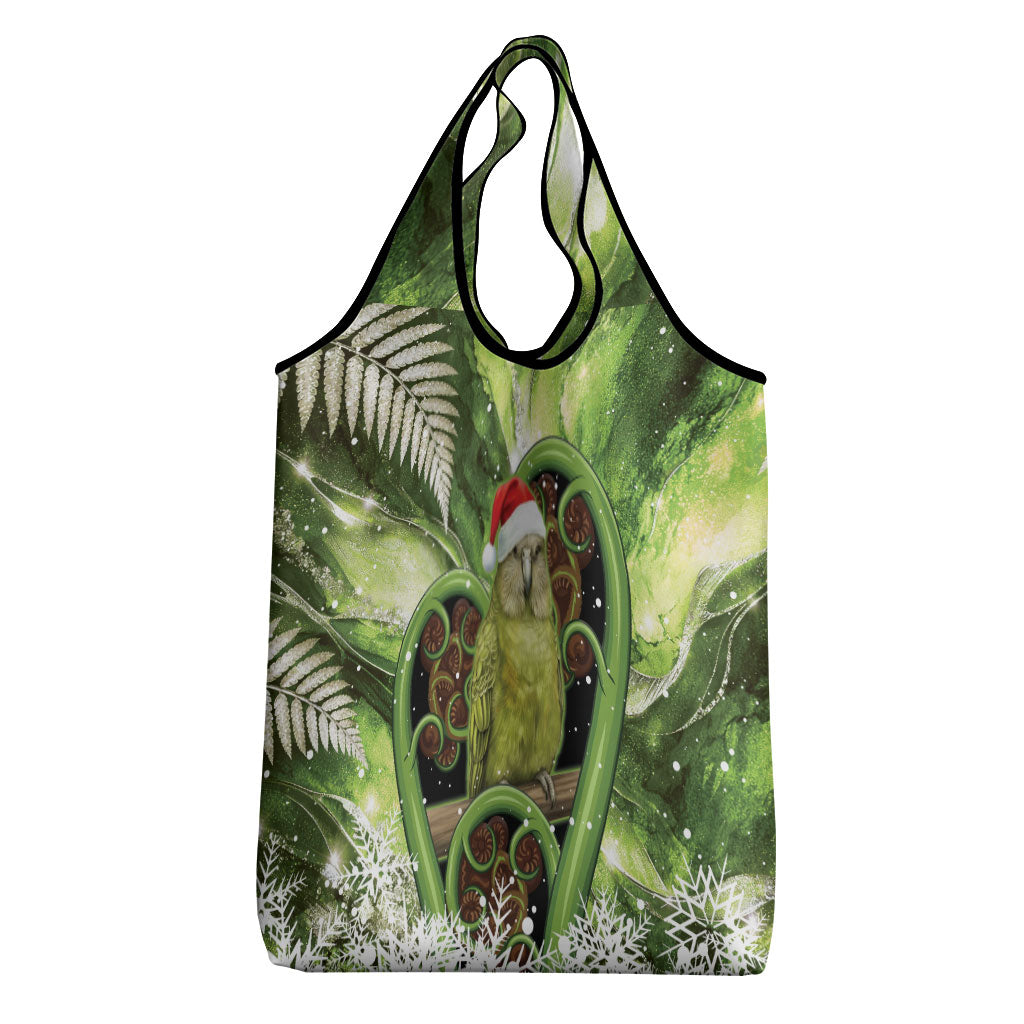 Kakapo New Zealand Christmas In July Grocery Bag NZ Aroha Koru Fern Marble Vibes