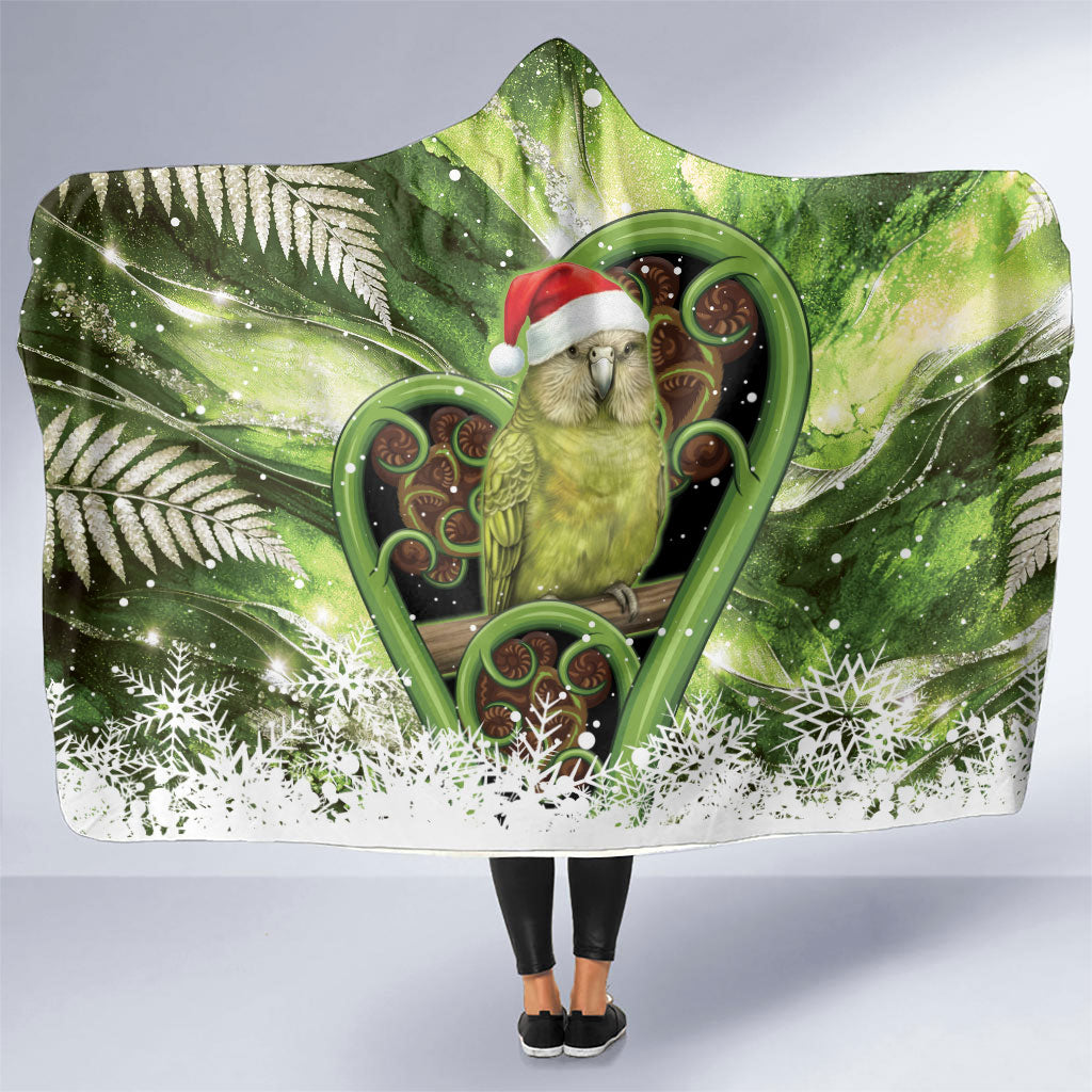 Kakapo New Zealand Christmas In July Hooded Blanket NZ Aroha Koru Fern Marble Vibes