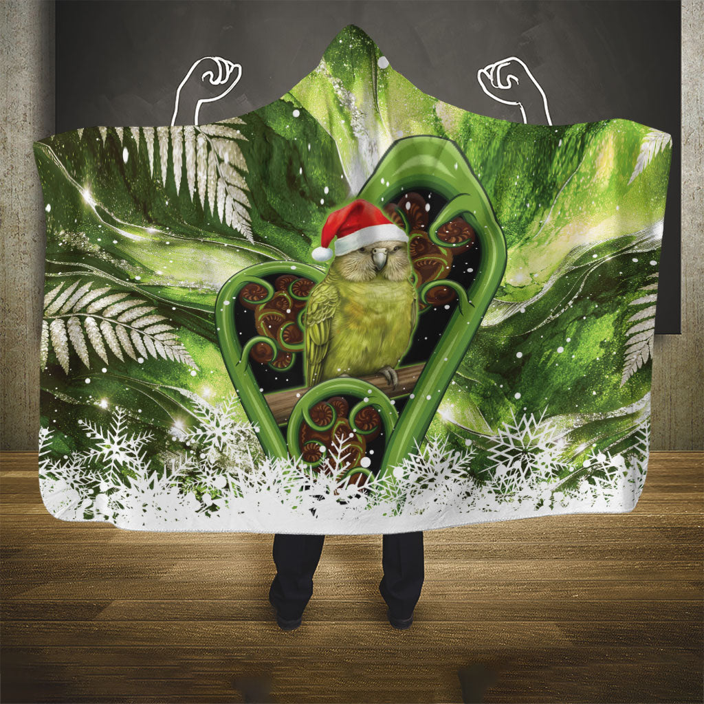 Kakapo New Zealand Christmas In July Hooded Blanket NZ Aroha Koru Fern Marble Vibes