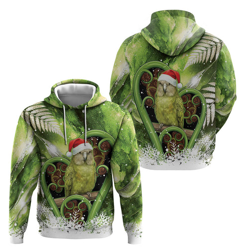 Kakapo New Zealand Christmas In July Hoodie NZ Aroha Koru Fern Marble Vibes