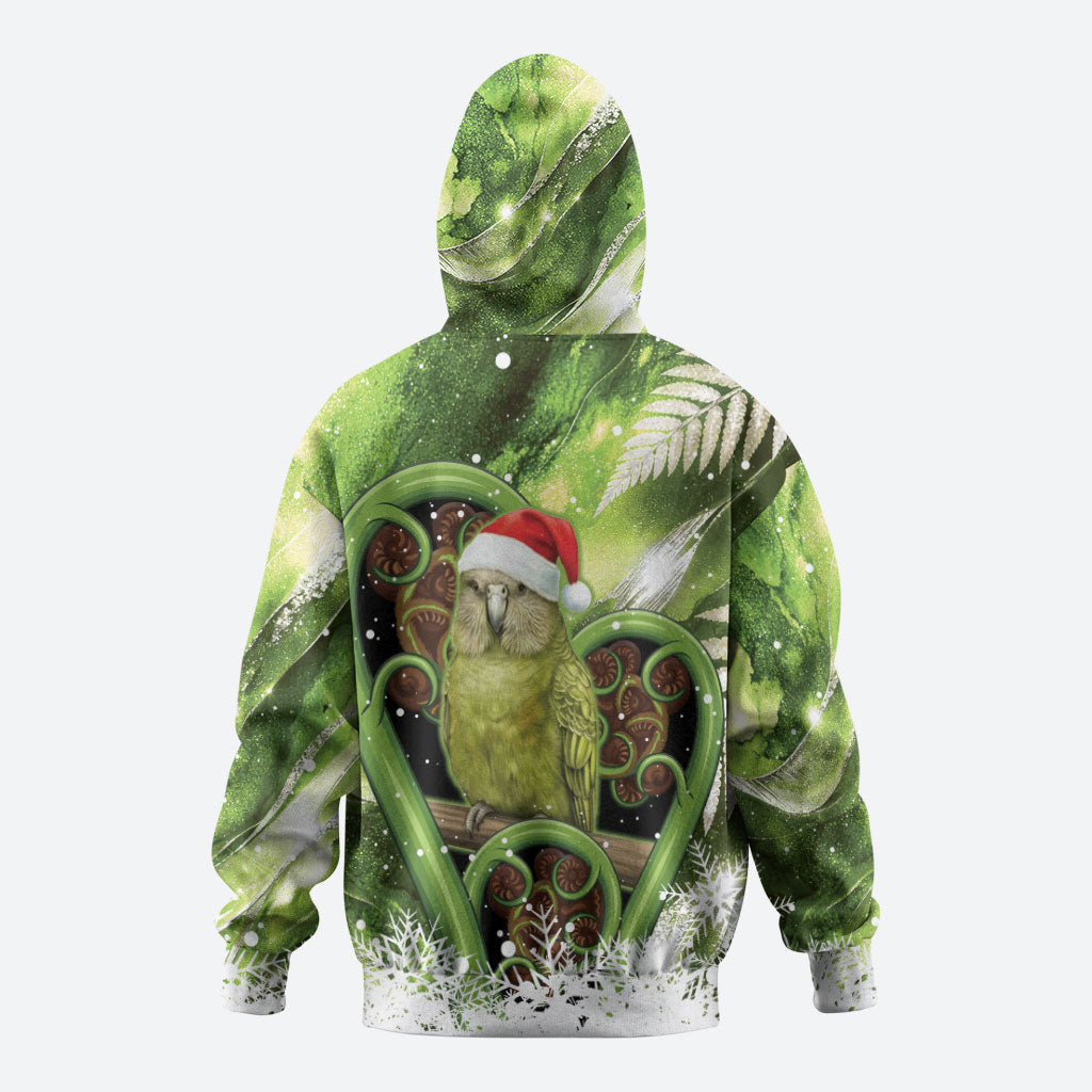 Kakapo New Zealand Christmas In July Hoodie NZ Aroha Koru Fern Marble Vibes