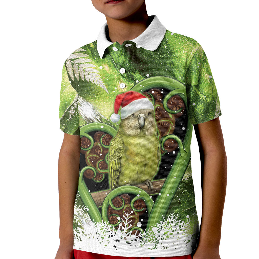 Kakapo New Zealand Christmas In July Kid Polo Shirt NZ Aroha Koru Fern Marble Vibes