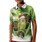 Kakapo New Zealand Christmas In July Kid Polo Shirt NZ Aroha Koru Fern Marble Vibes