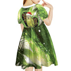 Kakapo New Zealand Christmas In July Kid Short Sleeve Dress NZ Aroha Koru Fern Marble Vibes