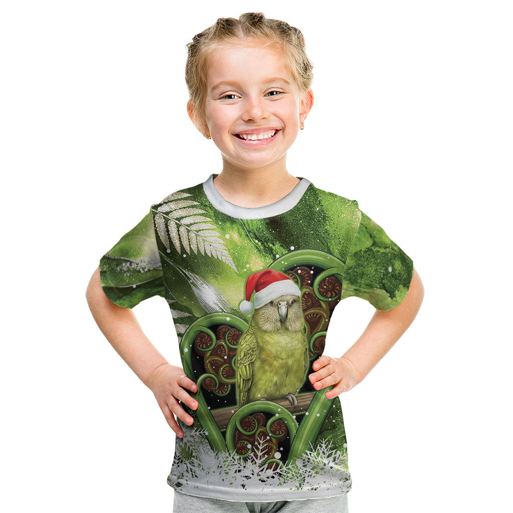 Kakapo New Zealand Christmas In July Kid T Shirt NZ Aroha Koru Fern Marble Vibes