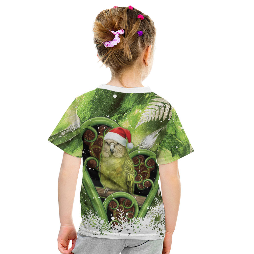 Kakapo New Zealand Christmas In July Kid T Shirt NZ Aroha Koru Fern Marble Vibes