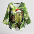 Kakapo New Zealand Christmas In July Kimono Sleeve Blouse NZ Aroha Koru Fern Marble Vibes