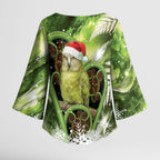 Kakapo New Zealand Christmas In July Kimono Sleeve Blouse NZ Aroha Koru Fern Marble Vibes