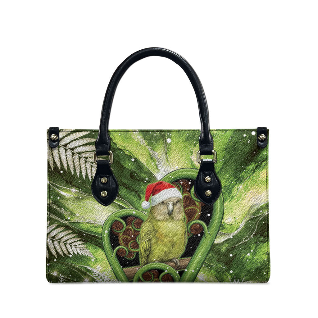 Kakapo New Zealand Christmas In July Leather Bag NZ Aroha Koru Fern Marble Vibes