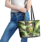 Kakapo New Zealand Christmas In July Leather Tote Bag NZ Aroha Koru Fern Marble Vibes