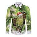 Kakapo New Zealand Christmas In July Long Sleeve Button Shirt NZ Aroha Koru Fern Marble Vibes