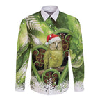 Kakapo New Zealand Christmas In July Long Sleeve Button Shirt NZ Aroha Koru Fern Marble Vibes