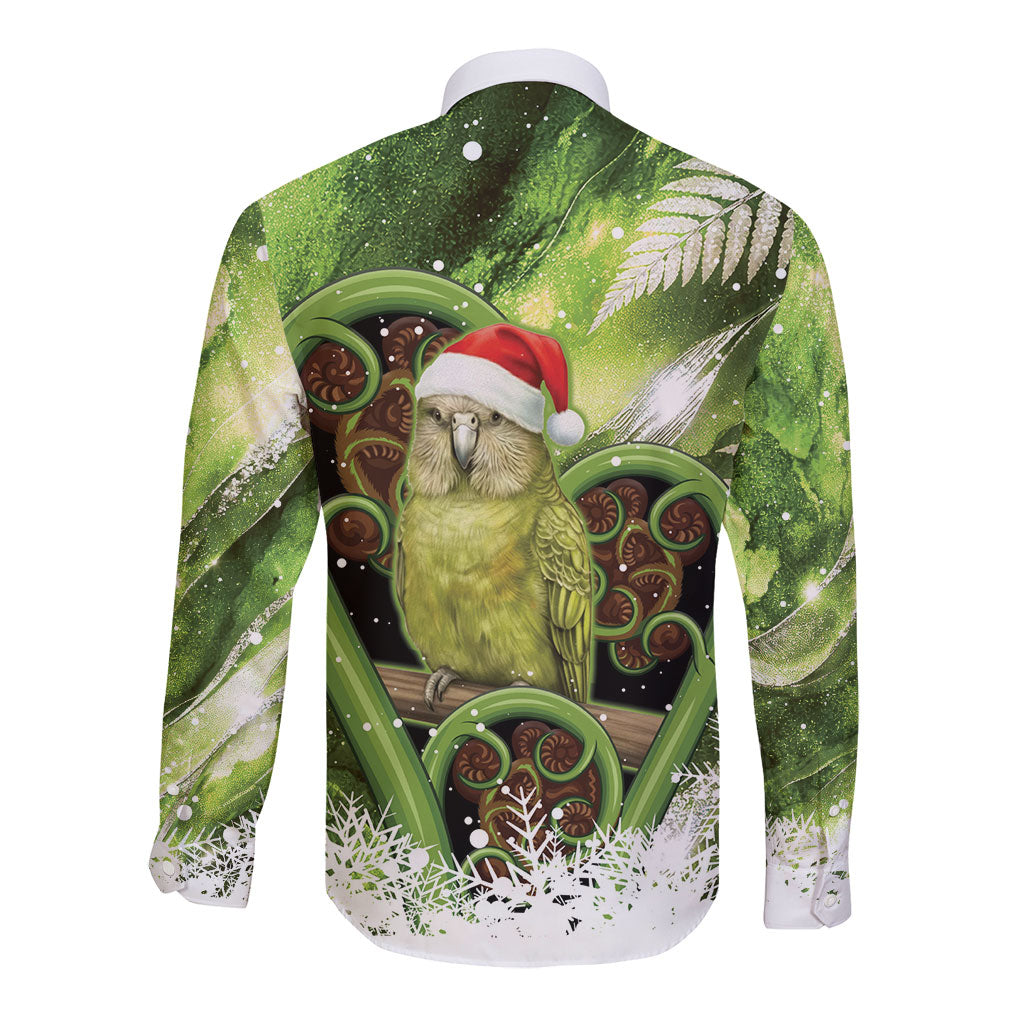 Kakapo New Zealand Christmas In July Long Sleeve Button Shirt NZ Aroha Koru Fern Marble Vibes