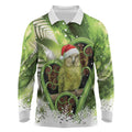 Kakapo New Zealand Christmas In July Long Sleeve Polo Shirt NZ Aroha Koru Fern Marble Vibes
