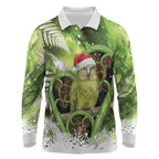 Kakapo New Zealand Christmas In July Long Sleeve Polo Shirt NZ Aroha Koru Fern Marble Vibes