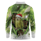 Kakapo New Zealand Christmas In July Long Sleeve Polo Shirt NZ Aroha Koru Fern Marble Vibes