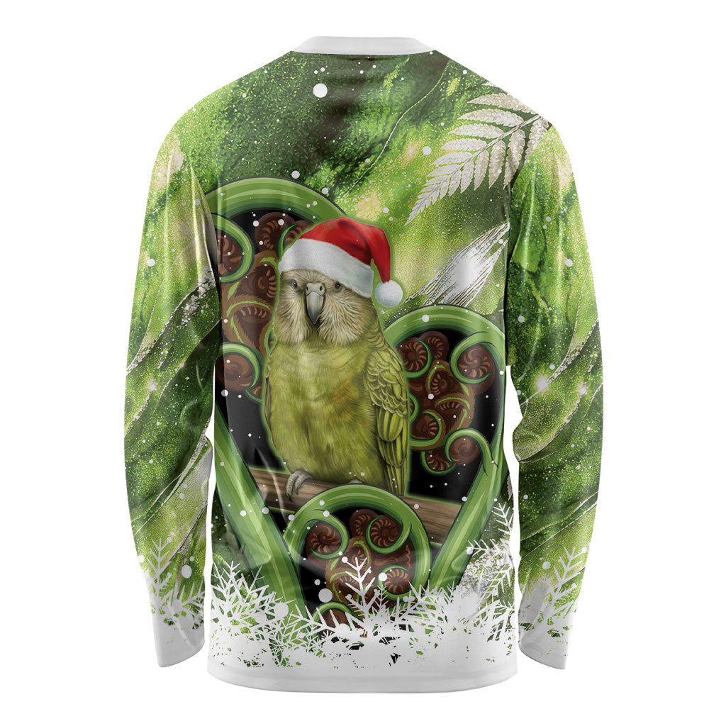 Kakapo New Zealand Christmas In July Long Sleeve Shirt NZ Aroha Koru Fern Marble Vibes