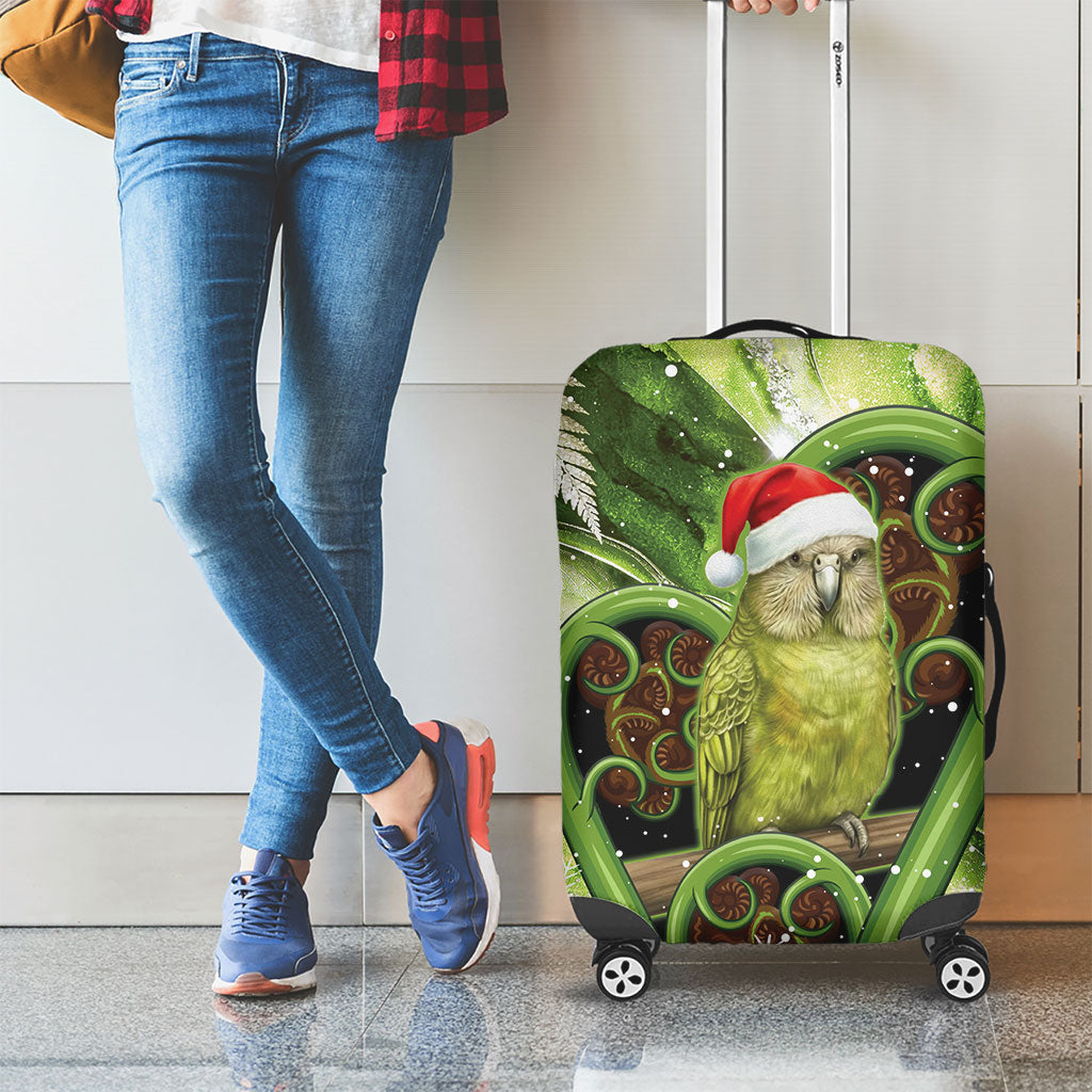 Kakapo New Zealand Christmas In July Luggage Cover NZ Aroha Koru Fern Marble Vibes