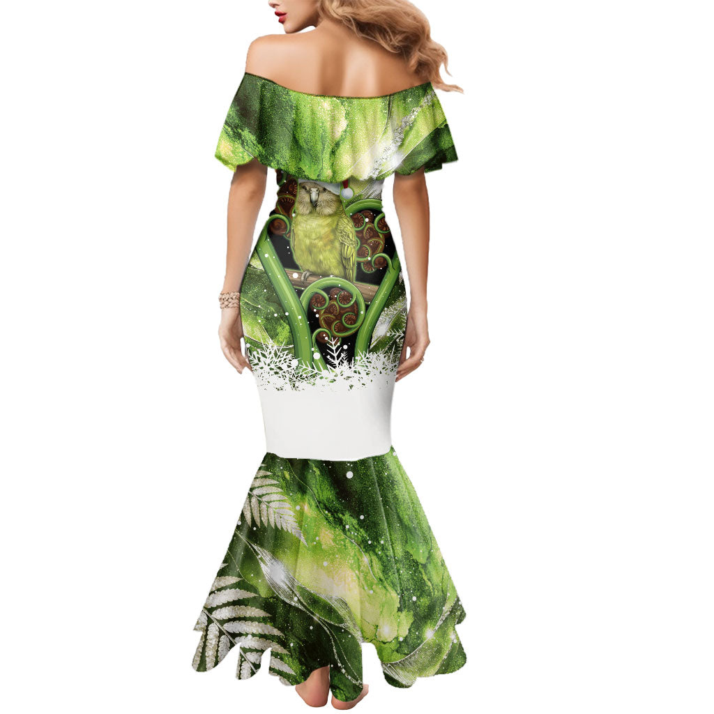 Kakapo New Zealand Christmas In July Mermaid Dress NZ Aroha Koru Fern Marble Vibes