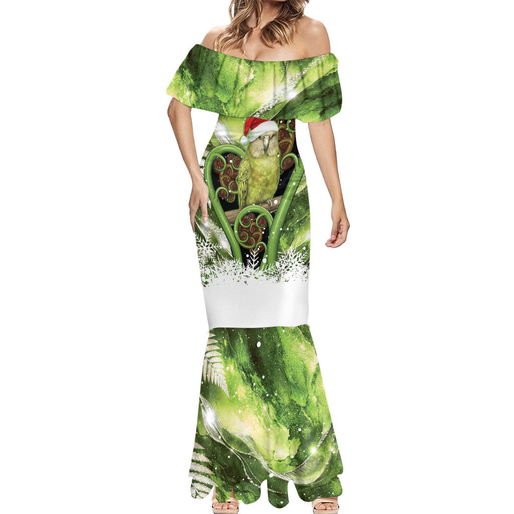 Kakapo New Zealand Christmas In July Mermaid Dress NZ Aroha Koru Fern Marble Vibes