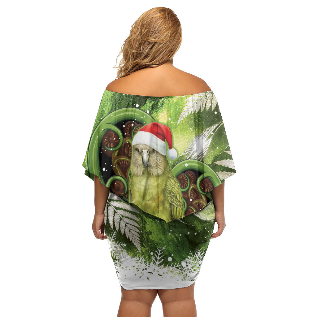 Kakapo New Zealand Christmas In July Off Shoulder Short Dress NZ Aroha Koru Fern Marble Vibes