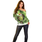 Kakapo New Zealand Christmas In July Off Shoulder Sweater NZ Aroha Koru Fern Marble Vibes