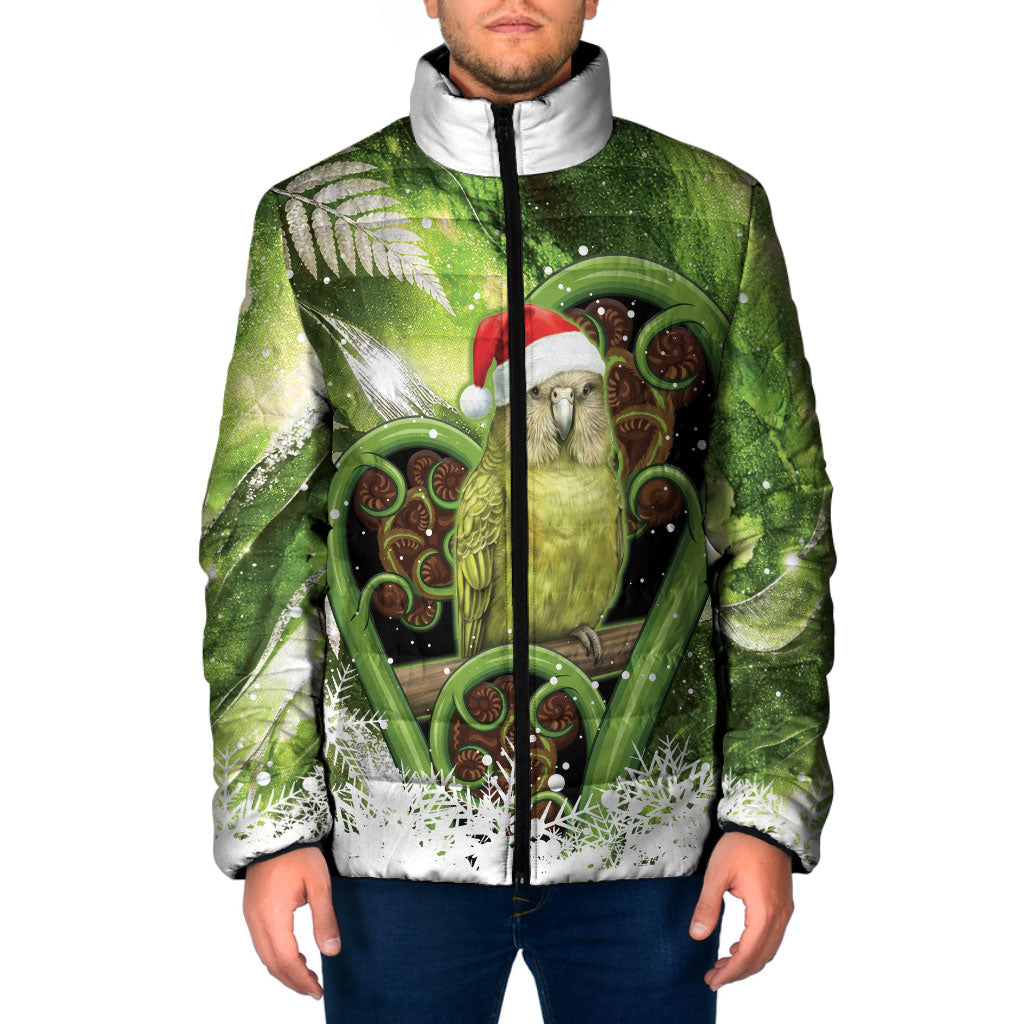 Kakapo New Zealand Christmas In July Padded Jacket NZ Aroha Koru Fern Marble Vibes