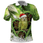 Kakapo New Zealand Christmas In July Polo Shirt NZ Aroha Koru Fern Marble Vibes