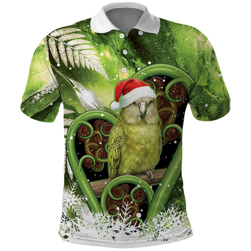 Kakapo New Zealand Christmas In July Polo Shirt NZ Aroha Koru Fern Marble Vibes